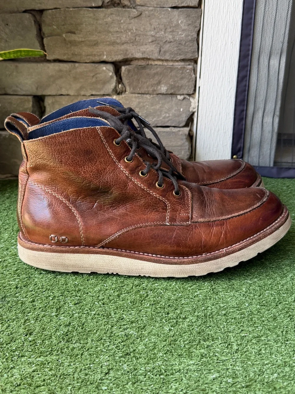 Bed|Stu Lincoln Apron Toe Lace up Men’s Brown Leather Boots